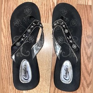 Candie’s Black Beaded Thong Sandals Size: 8.5